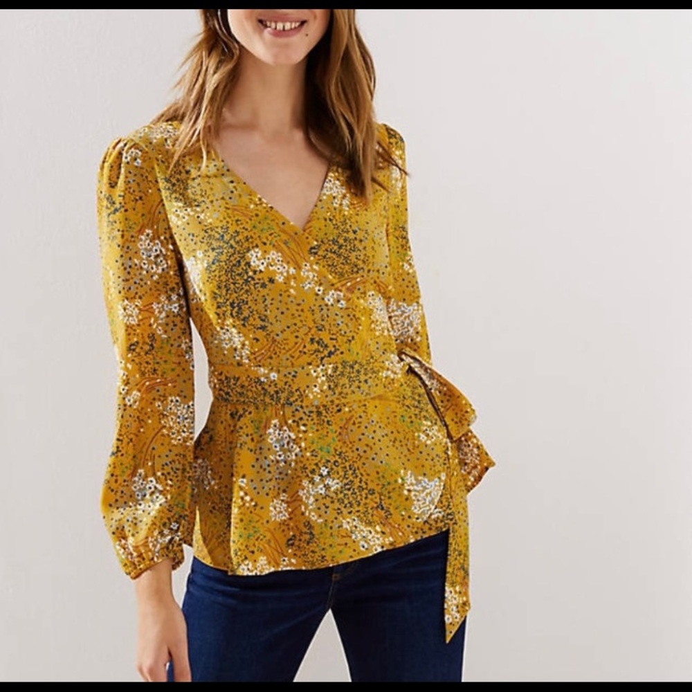Loft Floral Surplice Wrap Blouse